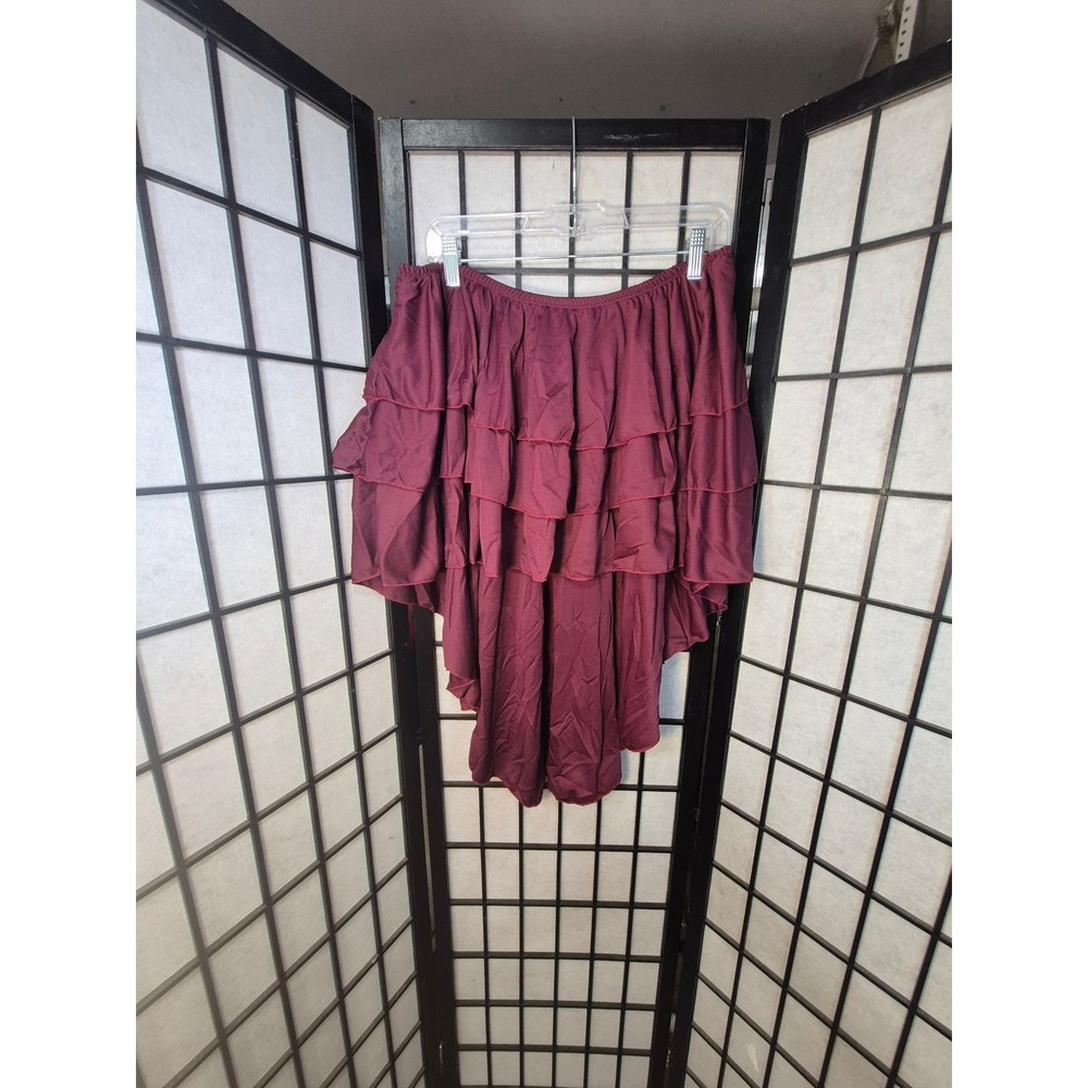 Burgundy Swashbuckler Pirate Ruffle High-Low Skirt Handkerchief size 14-16